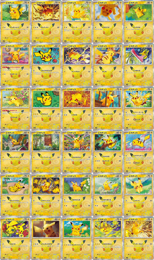 Pokémon 30th Anniversary – Set Completo 30 Cartas Pikachu